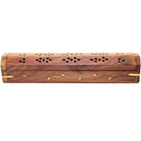 Caja de almacenamiento de madera maciza para incienso con cenicero y quemador de cono integrados